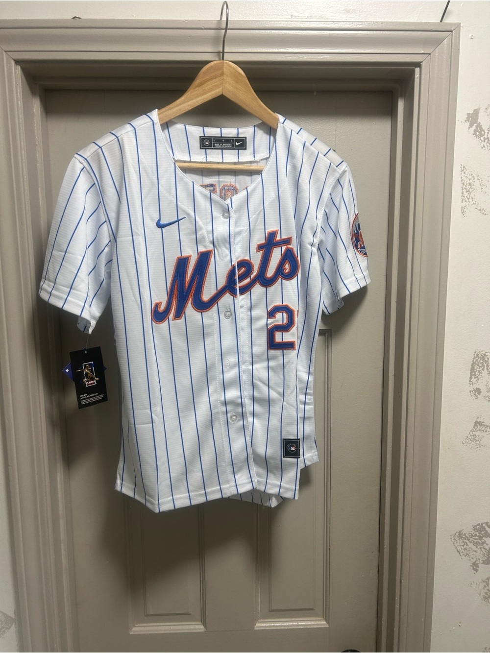 Nike Womens New York Mets White & Blue Pinstripe Soto #22 jersey